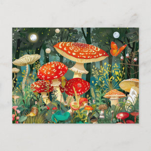 Fly Agaric Mushrooms Under Full Moonlight Postcard