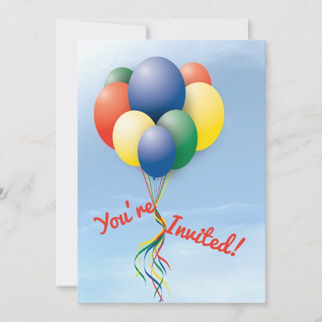 Fly-Away Balloon Bundle Birthday Invitation (Front)