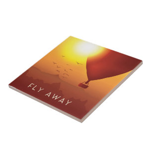 Fly Away Hot air balloon evening sky Tile