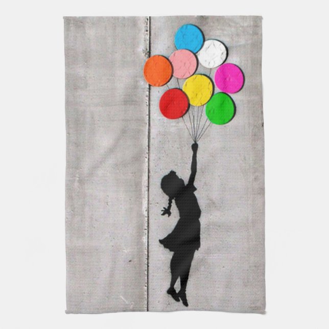 Fly Away Little Girl Graffiti Art Dish Towel (Vertical)