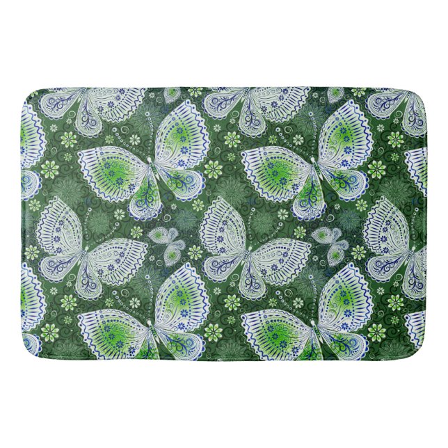 Fly Away Paisley Butterfly Print Green  Bath Mat (Front)