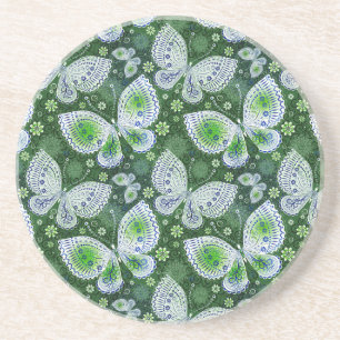 Fly Away Paisley Butterfly Print Green Coaster
