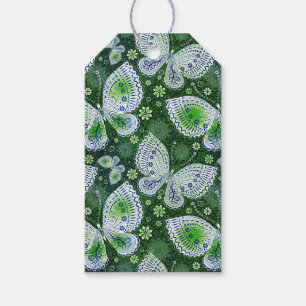 Fly Away Paisley Butterfly Print Green  Gift Tags
