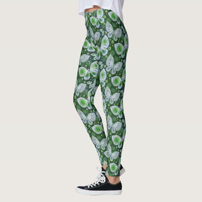 Fly Away Paisley Butterfly Print Green  Leggings (Left)