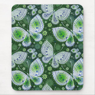 Fly Away Paisley Butterfly Print Green Mouse Pad