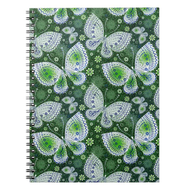 Fly Away Paisley Butterfly Print Green  Notebook (Front)