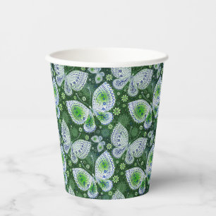 Fly Away Paisley Butterfly Print Green  Paper Cups
