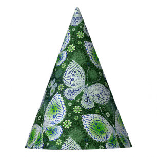 Fly Away Paisley Butterfly Print Green  Party Hat