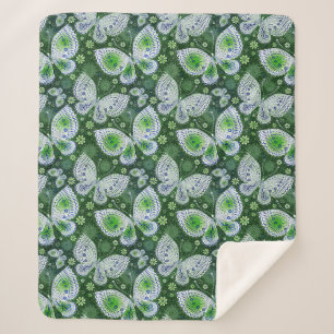 Fly Away Paisley Butterfly Print Green  Sherpa Blanket