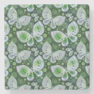 Fly Away Paisley Butterfly Print Green Stone Coaster
