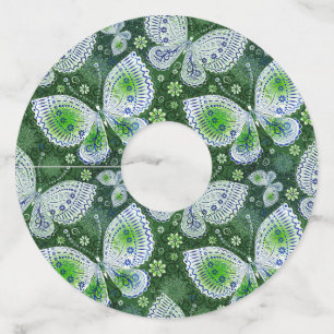 Fly Away Paisley Butterfly Print Green Wine Glass Tag