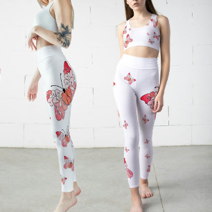 Fly Away to Be Happy Pink white Butterfly Leggings