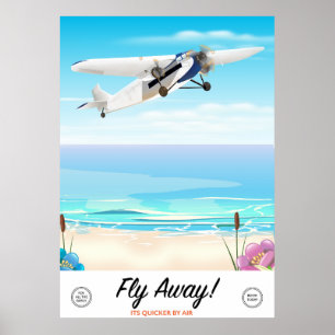 Fly away vintage cartoon travel poster