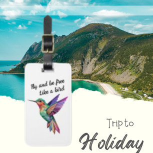 Fly & be Free, Colourful Blue Hummingbird Luggage Tag