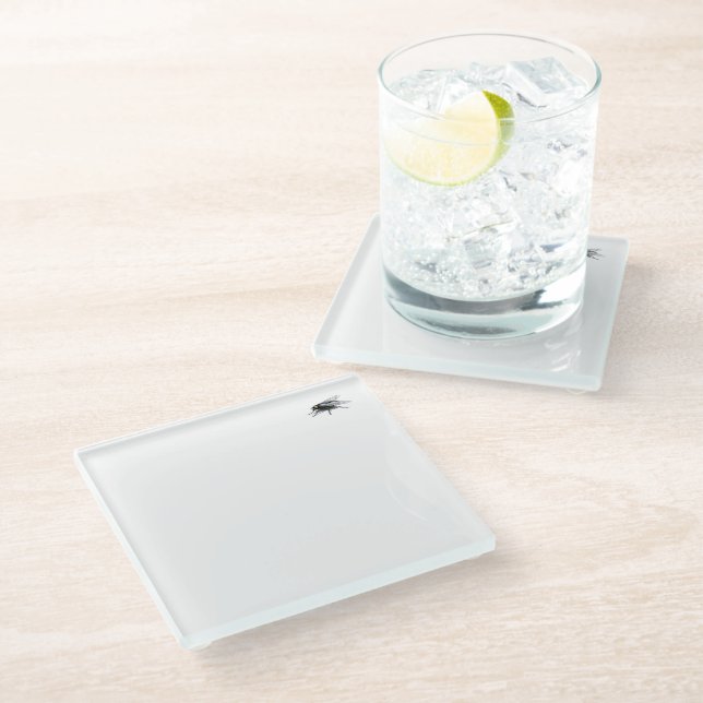 Fly Buddy white glass coaster (Angled)