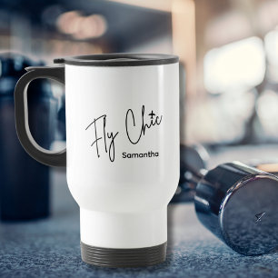 Fly Chic Typography & Aeroplane Aviation Simple Travel Mug