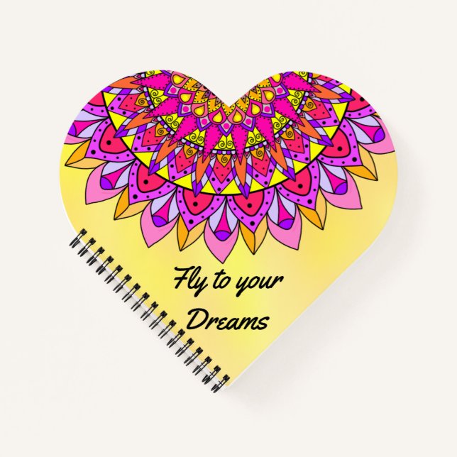 Fly Dreams Mandala Inspirational Happy Heart Notebook (Front)
