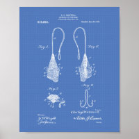 Fly Fish Hook 1909 Patent Art Blueprint