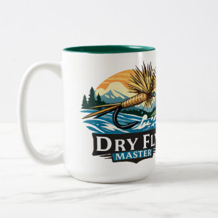 Fly fisher illustration logo style Dry Fly Master Two-Tone Coffee Mug