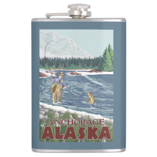 Fly Fisherman - Anchorage, Alaska Hip Flask