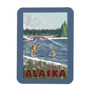 Fly Fisherman - Anchorage, Alaska Magnet
