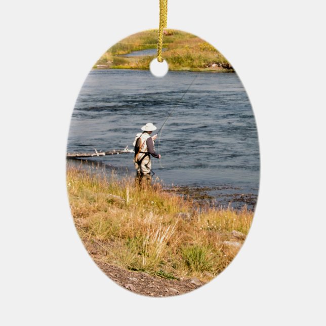 Fly Fisherman Ceramic Tree Decoration (Front)