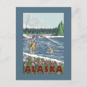 Fly Fisherman - Cordova, Alaska Postcard