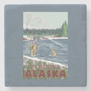 Fly Fisherman - Cordova, Alaska Stone Coaster