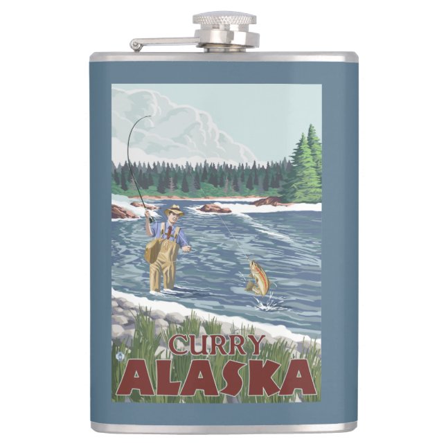 Fly Fisherman - Curry, Alaska Hip Flask (Front)