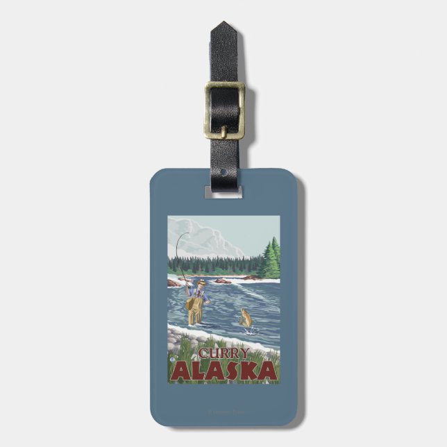 Fly Fisherman - Curry, Alaska Luggage Tag (Front Vertical)