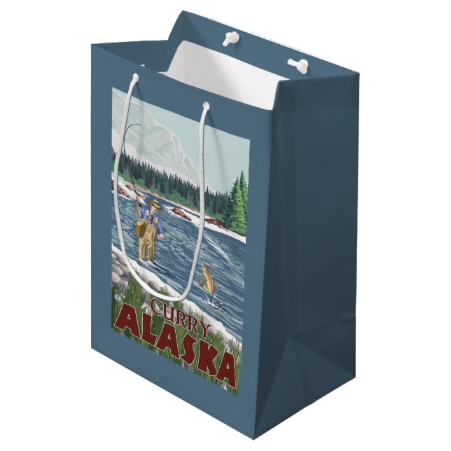 Fly Fisherman - Curry, Alaska Medium Gift Bag (Front Angled)