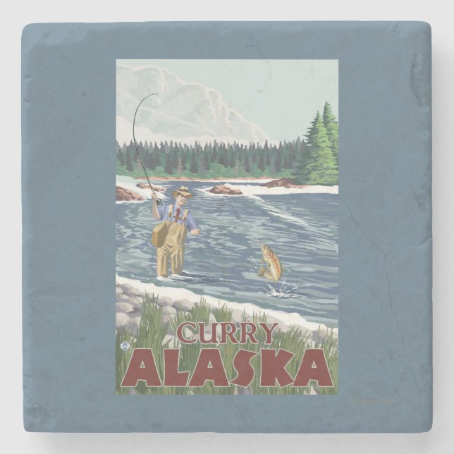 Fly Fisherman - Curry, Alaska Stone Coaster (Front)