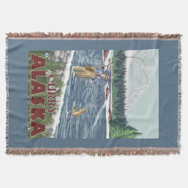 Fly Fisherman - Curry, Alaska Throw Blanket (Front)