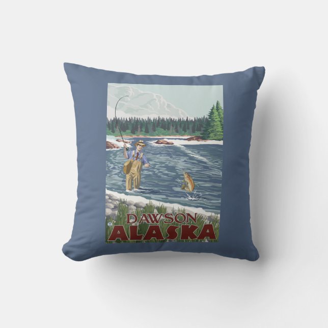Fly Fisherman - Dawson, Alaska Cushion (Front)