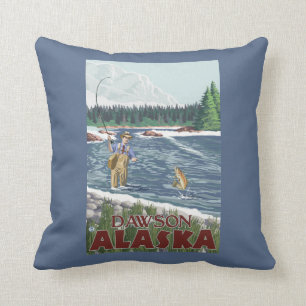 Fly Fisherman - Dawson, Alaska Cushion