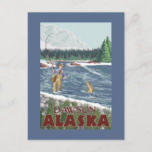 Fly Fisherman - Dawson, Alaska Postcard