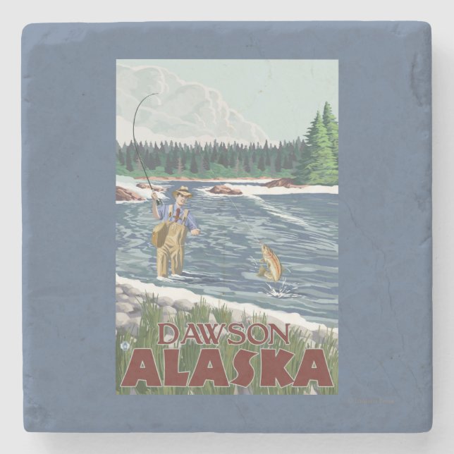 Fly Fisherman - Dawson, Alaska Stone Coaster (Front)