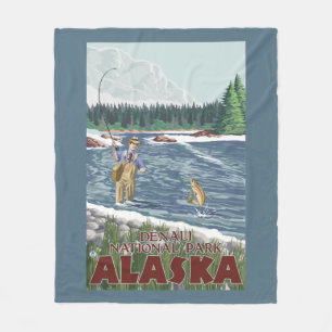 Fly Fisherman - Denali National Park, Alaska Fleece Blanket