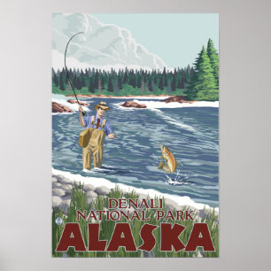 Fly Fisherman - Denali National Park, Alaska Poster