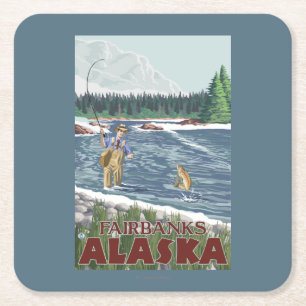Fly Fisherman - Fairbanks, Alaska Square Paper Coaster