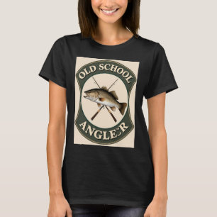 Fly Fisherman Fishing Net Retro Woodcut T-Shirt