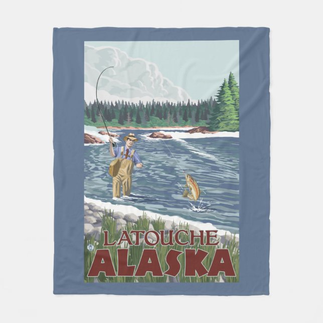 Fly Fisherman - Latouche, Alaska Fleece Blanket (Front)
