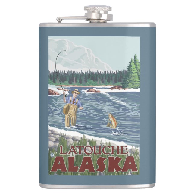 Fly Fisherman - Latouche, Alaska Hip Flask (Front)
