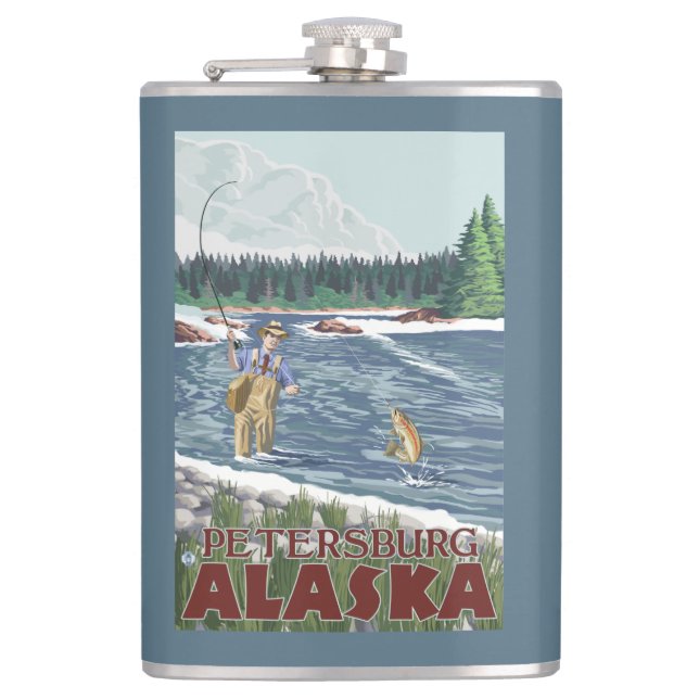 Fly Fisherman - Petersburg, Alaska Hip Flask (Front)
