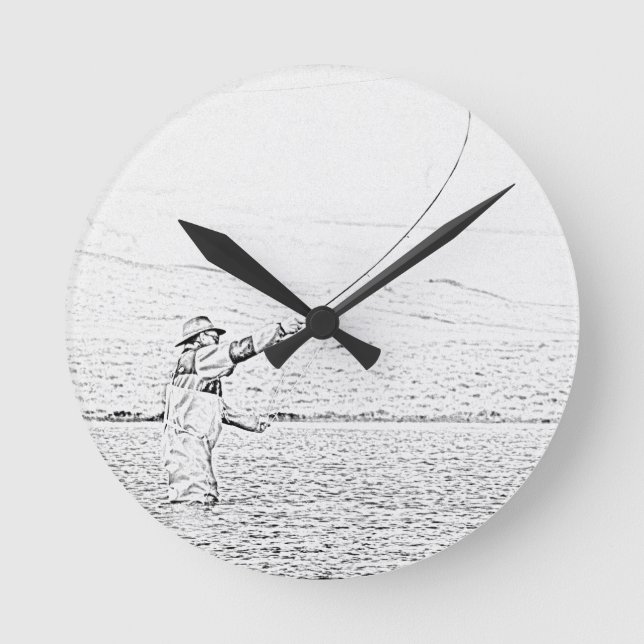 fly fisherman round clock (Front)