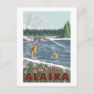 Fly Fisherman - Seward, Alaska Postcard