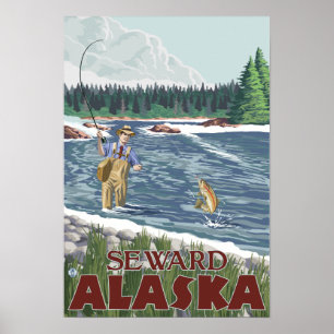 Fly Fisherman - Seward, Alaska Poster