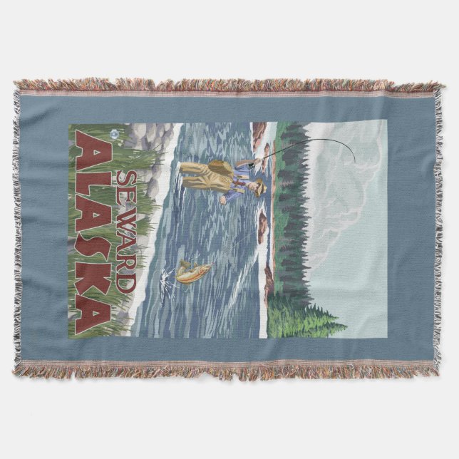 Fly Fisherman - Seward, Alaska Throw Blanket (Front)