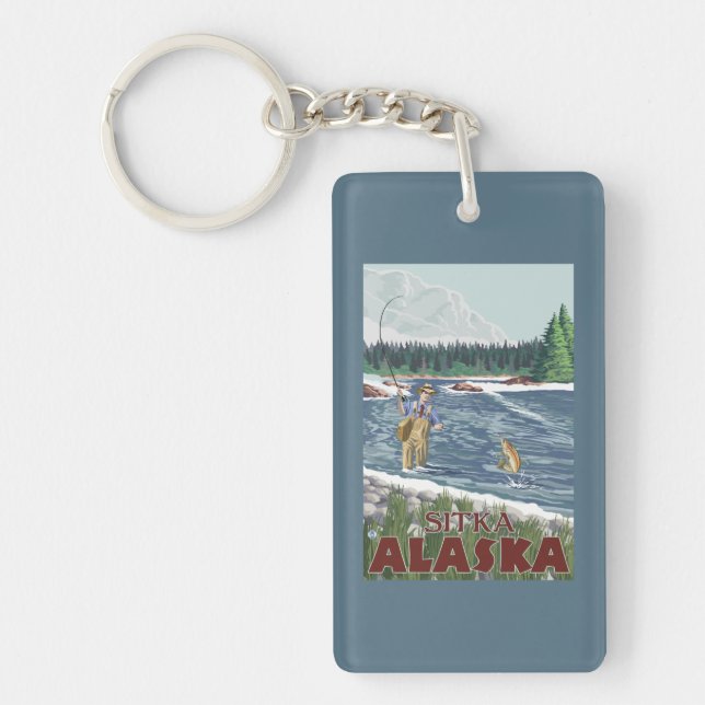 Fly Fisherman - Sitka, Alaska Key Ring (Front)