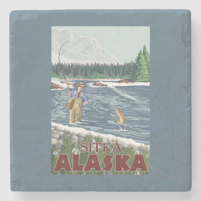 Fly Fisherman - Sitka, Alaska Stone Coaster (Front)